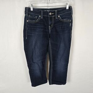 Silver Suki Mid Skinny Women's 29 Hemmed/Cropped Blue Dark Wash Super Stretch